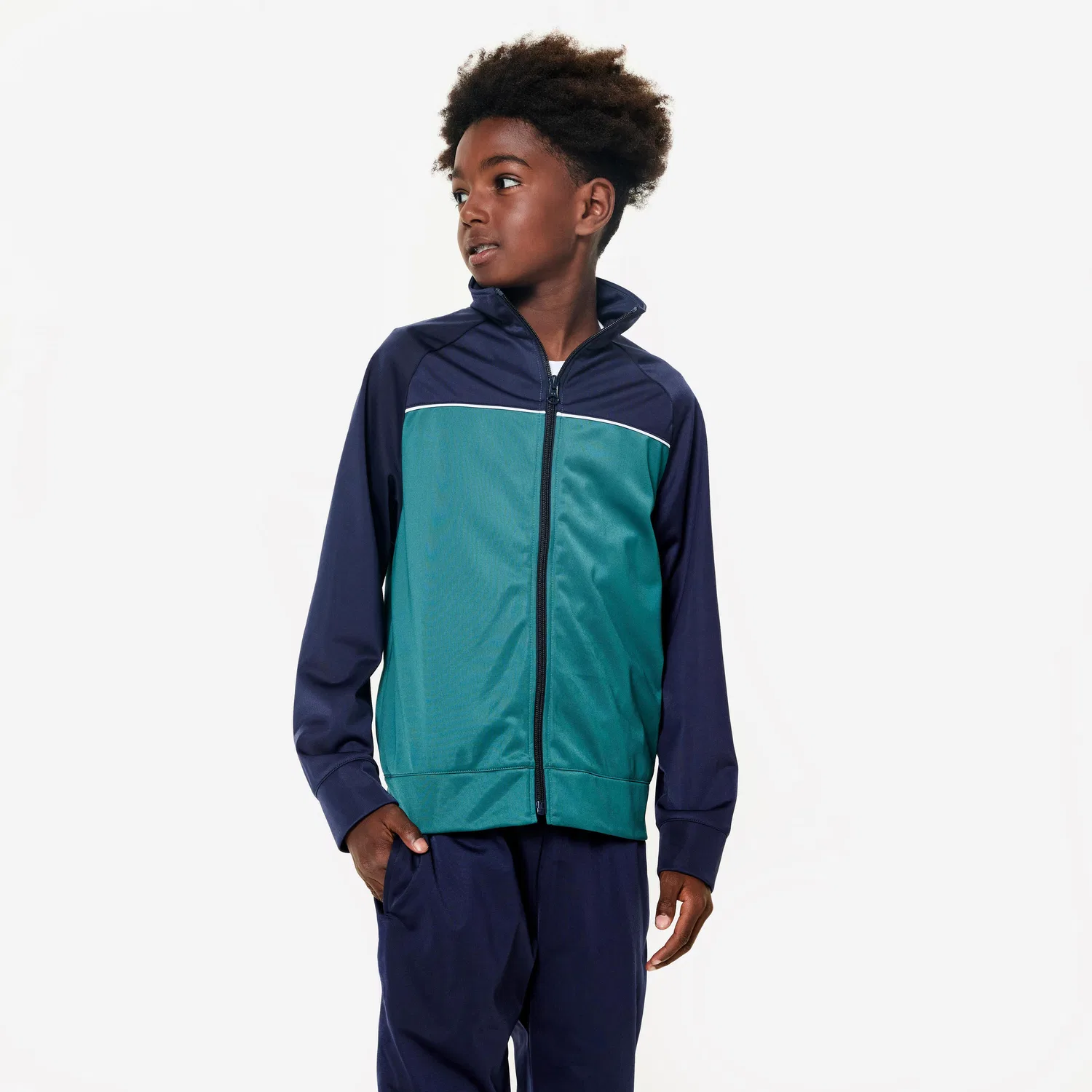 Детский спортивный костюм с молнией Trainingsanzug Kinder Decathlon, Blaugrun / Stahlblau — фото 2