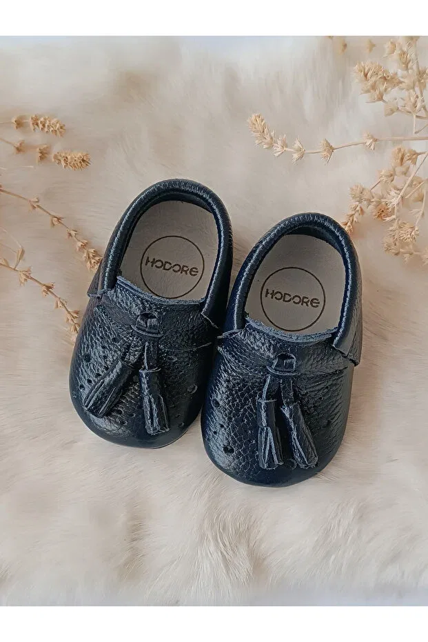 Детские мокасины для мальчиков из натуральной кожи Axel leather baby moccasin navy blue Hodore, Navy Blue