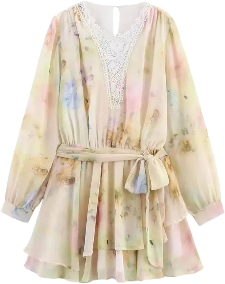 Женское платье мини с кружевом A-silhouette, Beige
