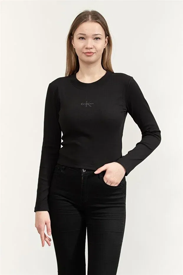 Женская футболка с длинным рукавом A-Ls Monogram Baby Tee Calvin Klein, Black