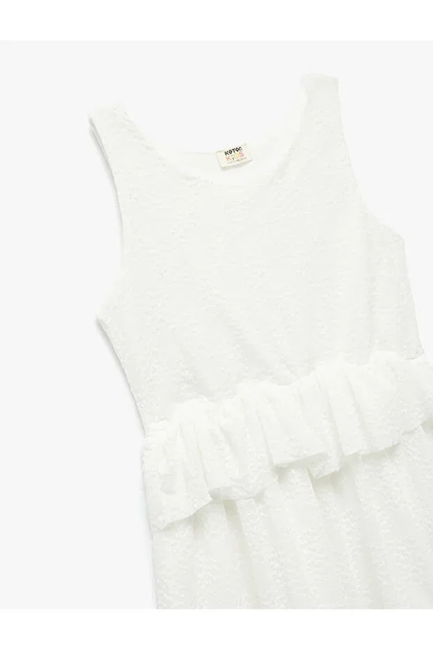 Детское платье для девочек кружевное с воланами Ruffled Lace Detailed Layered Crew Neck Strap Dress Koton, Ecru — фото 3