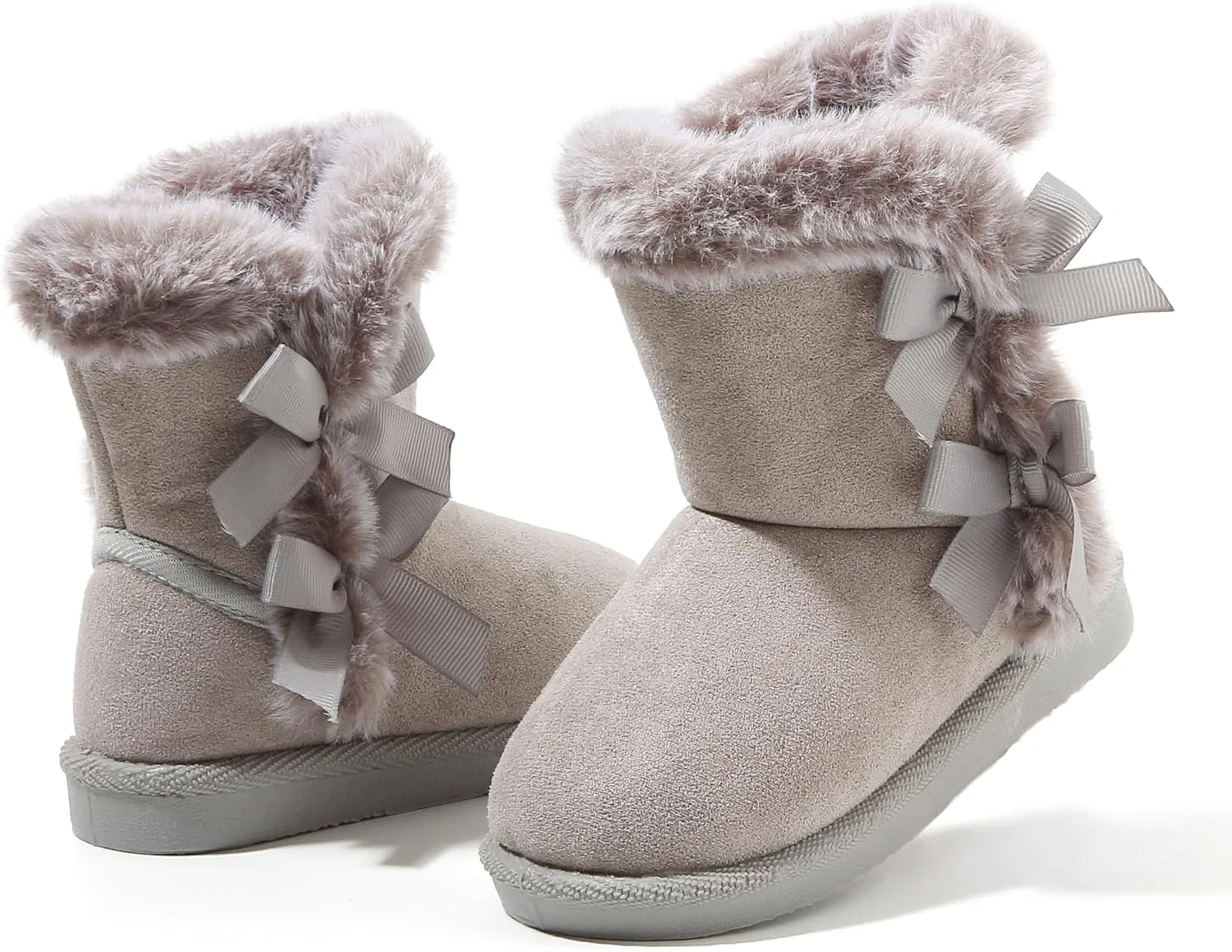 Детские зимние ботинки для девочек и мальчиков Femizee, Gray Bow Pull-On — фото 2