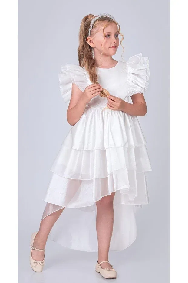 Детское вечернее платье для девочек с коротким рукавом Begonya Bebece Kids, White — фото 2