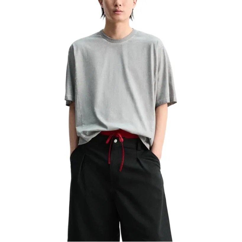 Мужская футболка с круглым вырезом Gray ZARA, Серый — фото 4