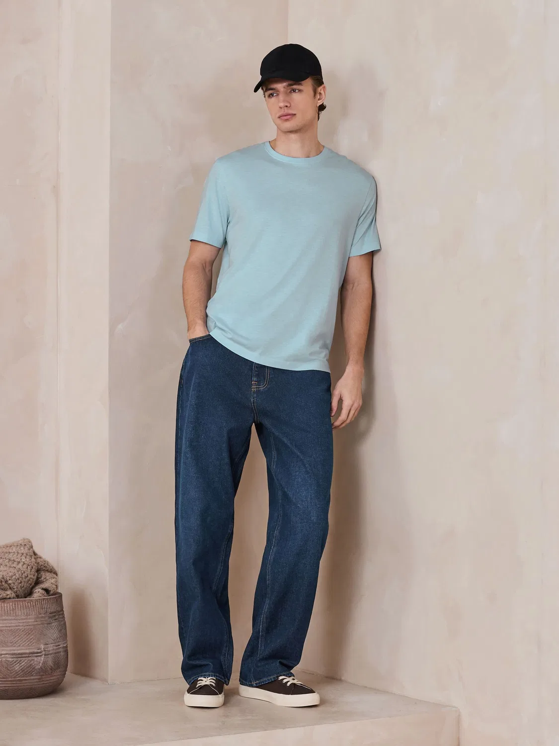 Футболка слэб, легкая, модель Blue Lightweight Slub Modal Next, синий — фото 3
