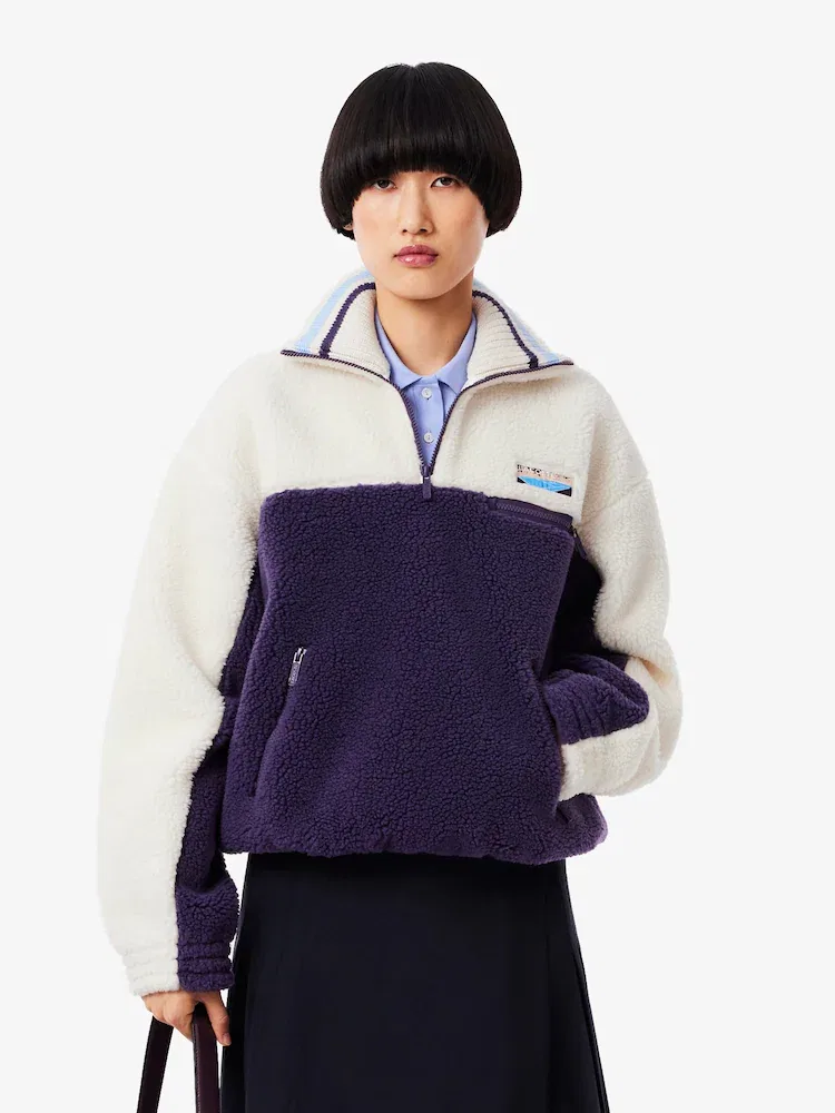 Свитшот LACOSTE с полумолнией, флисовый, темно-синий