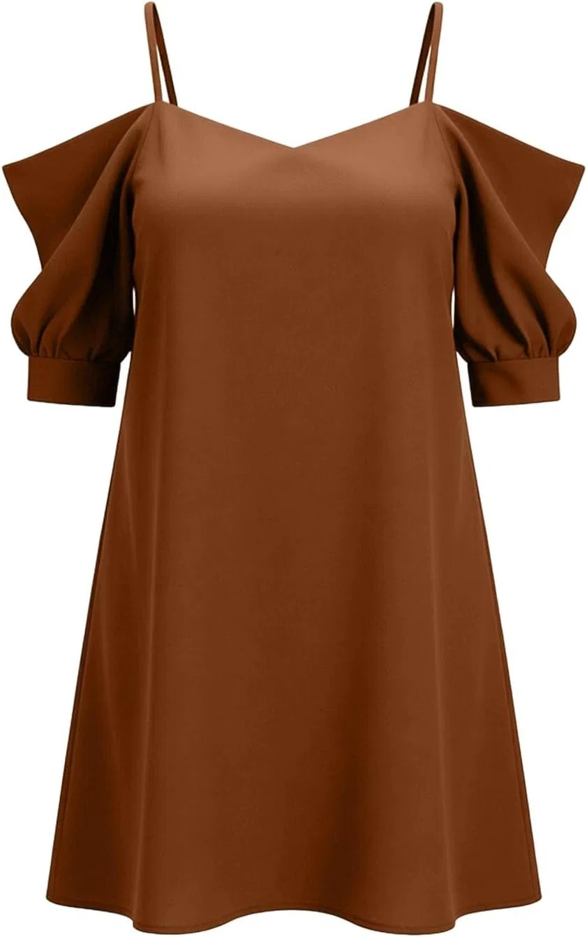 Женское летнее платье мини с коротким рукавом, Brown