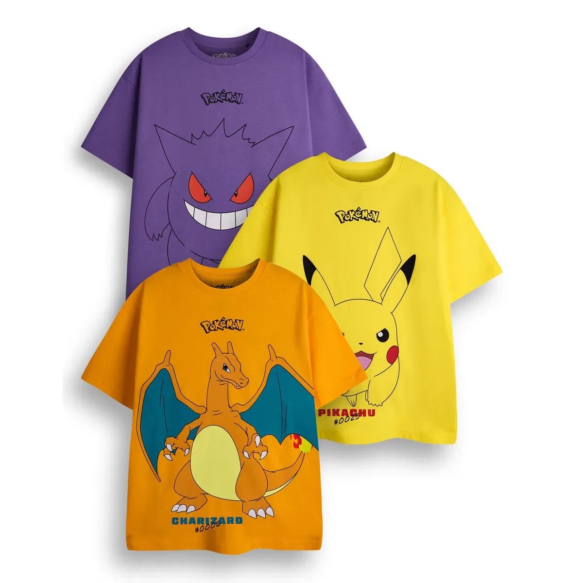 Футболка с коротким рукавом Pikachu, Charizard & Gengar Multi-Pack of 3 Pokemon, Multi