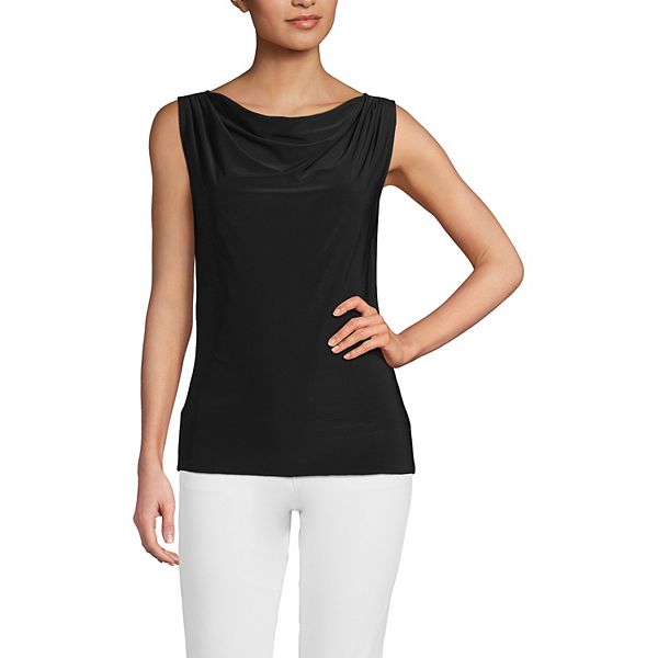 

Женский топ без рукавов из шелкового трикотажа с драпировкой и лодочкой Lands' End, Black