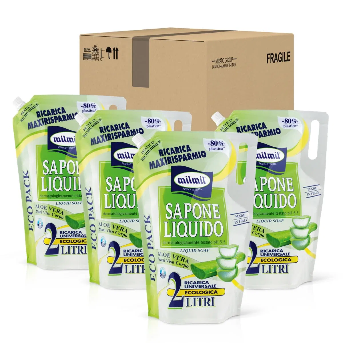 Жидкое мыло Aloe Vera Универсальный Maxirisparmio, 2000 мл, Белый Milmil