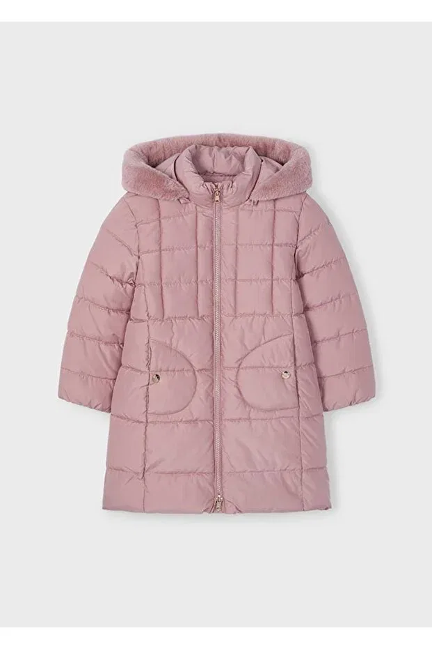 Детское длинное пальто для девочек с капюшоном Mayoral, Pink