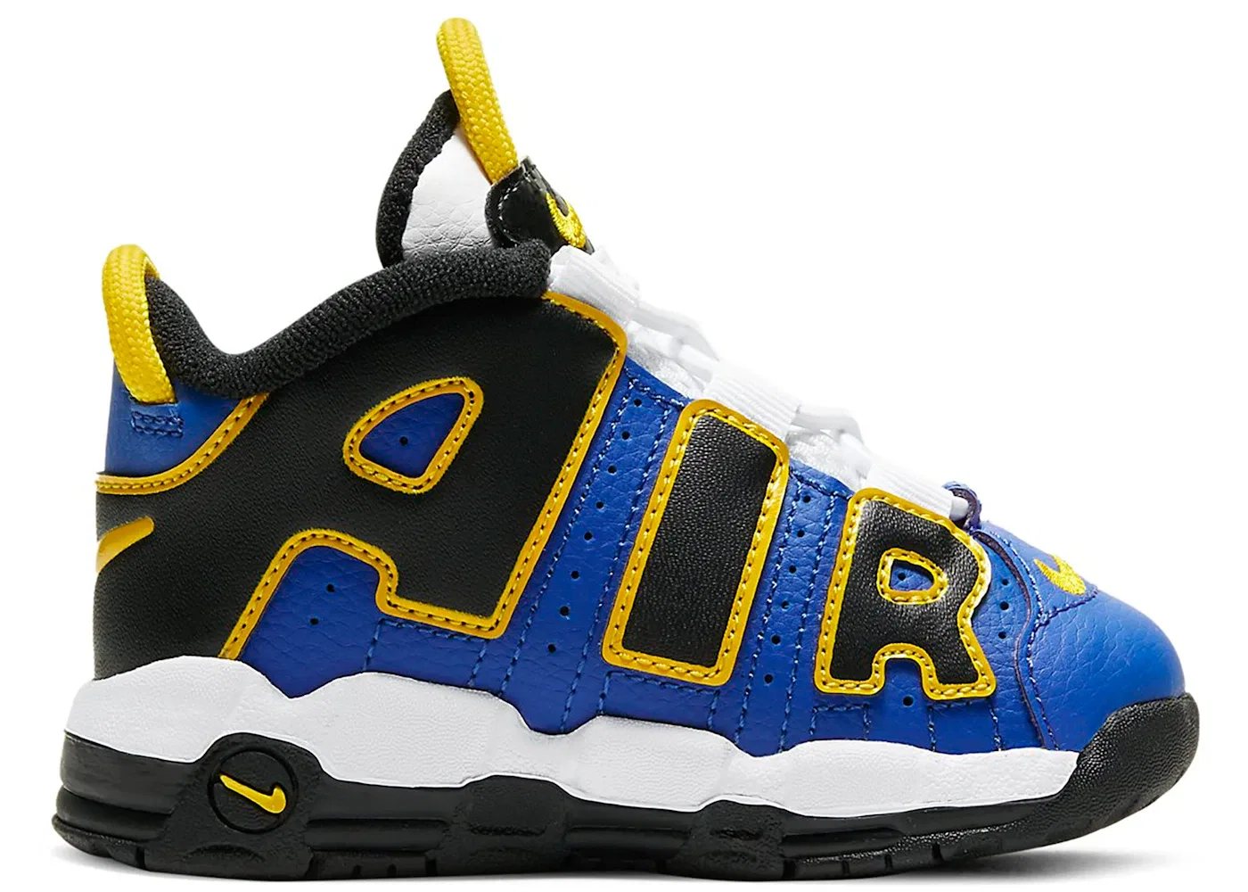 Детские кроссовки для мальчиков с дизайном Nike Air More Uptempo Peace, Love & Basketball Nike, Game Royal/Speed Yellow-Black