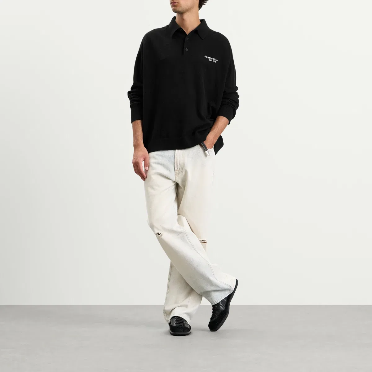 Пуловер с поло из ячьей шерсти Kluxey light richard yak polo jumper Acne Studios, Black — фото 4