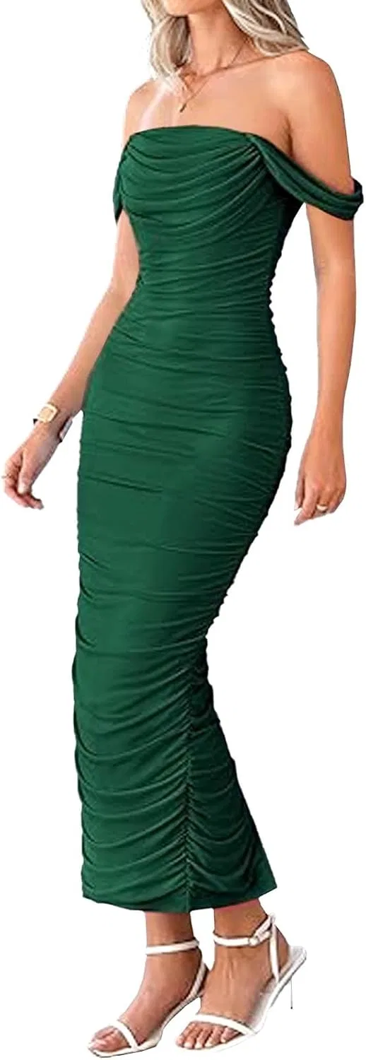 Женское вечернее платье с корсетом Off-Shoulder, Green — фото 2