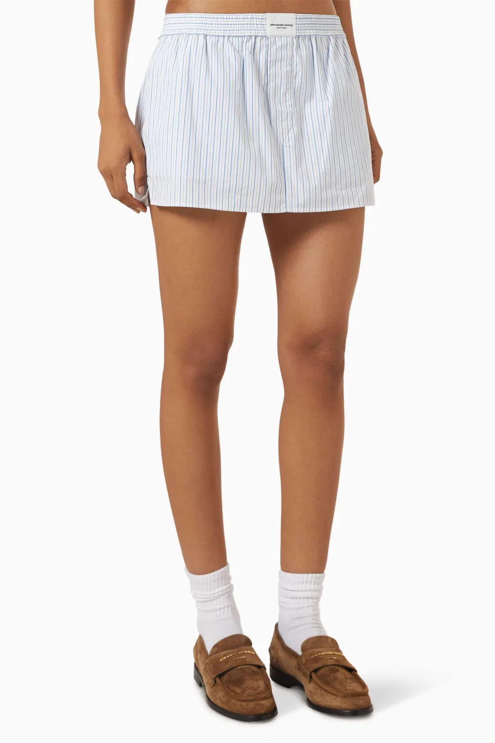 Юбка-шорты мини в полоску из хлопка Stripe Mini Boxer Skort Alexander Wang