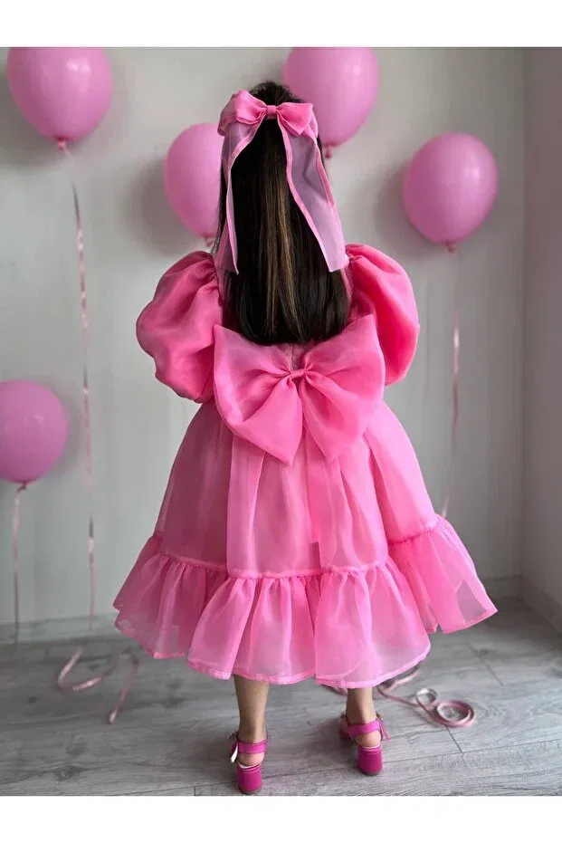 Детское платье для девочек с принтом Karolin Princess Sare Çocuk Giyim, Pink — фото 4