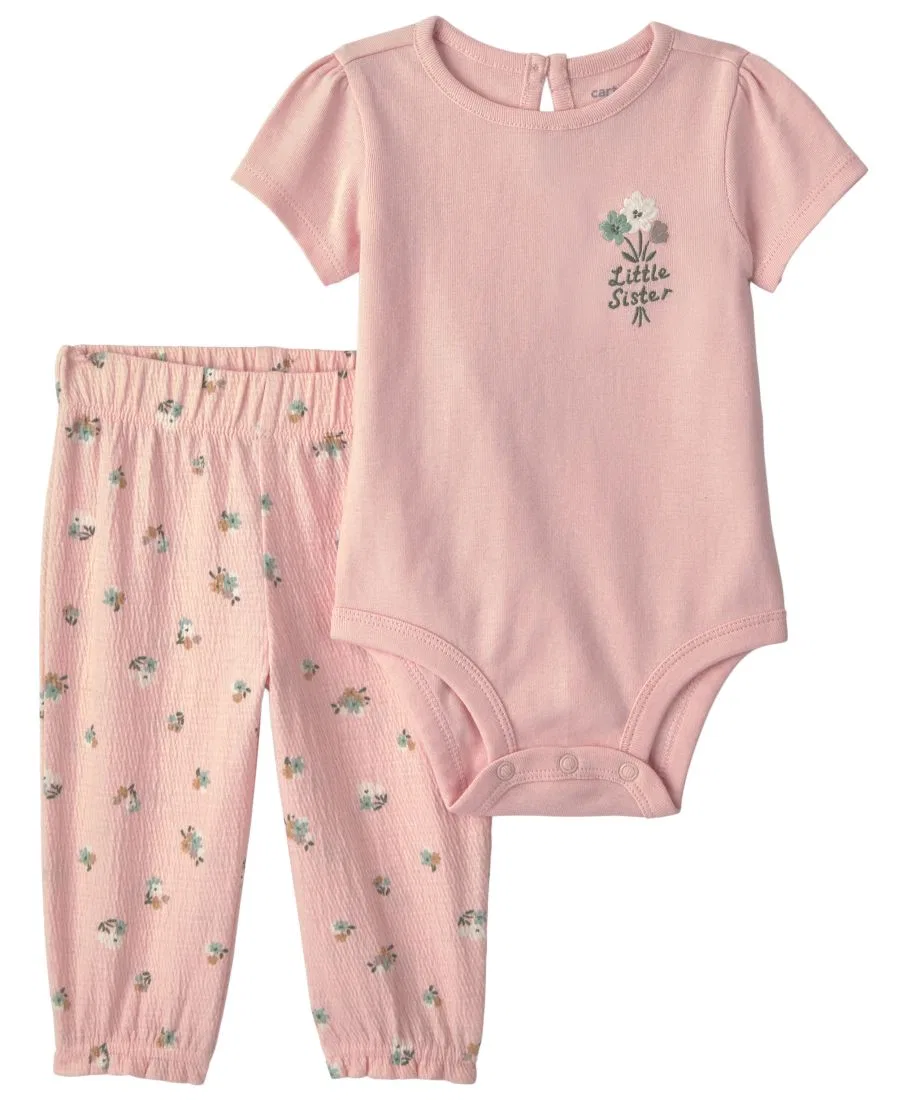 Комплект из боди и брюк с вышивкой Little Sister Floral Carter's, Pink