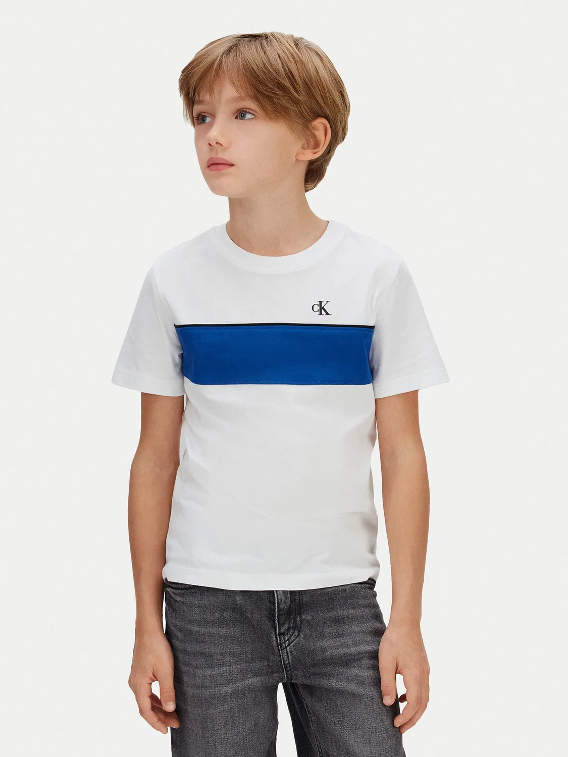 Футболка стандартного кроя для мальчика Panel Colorblock Calvin Klein Jeans, белый