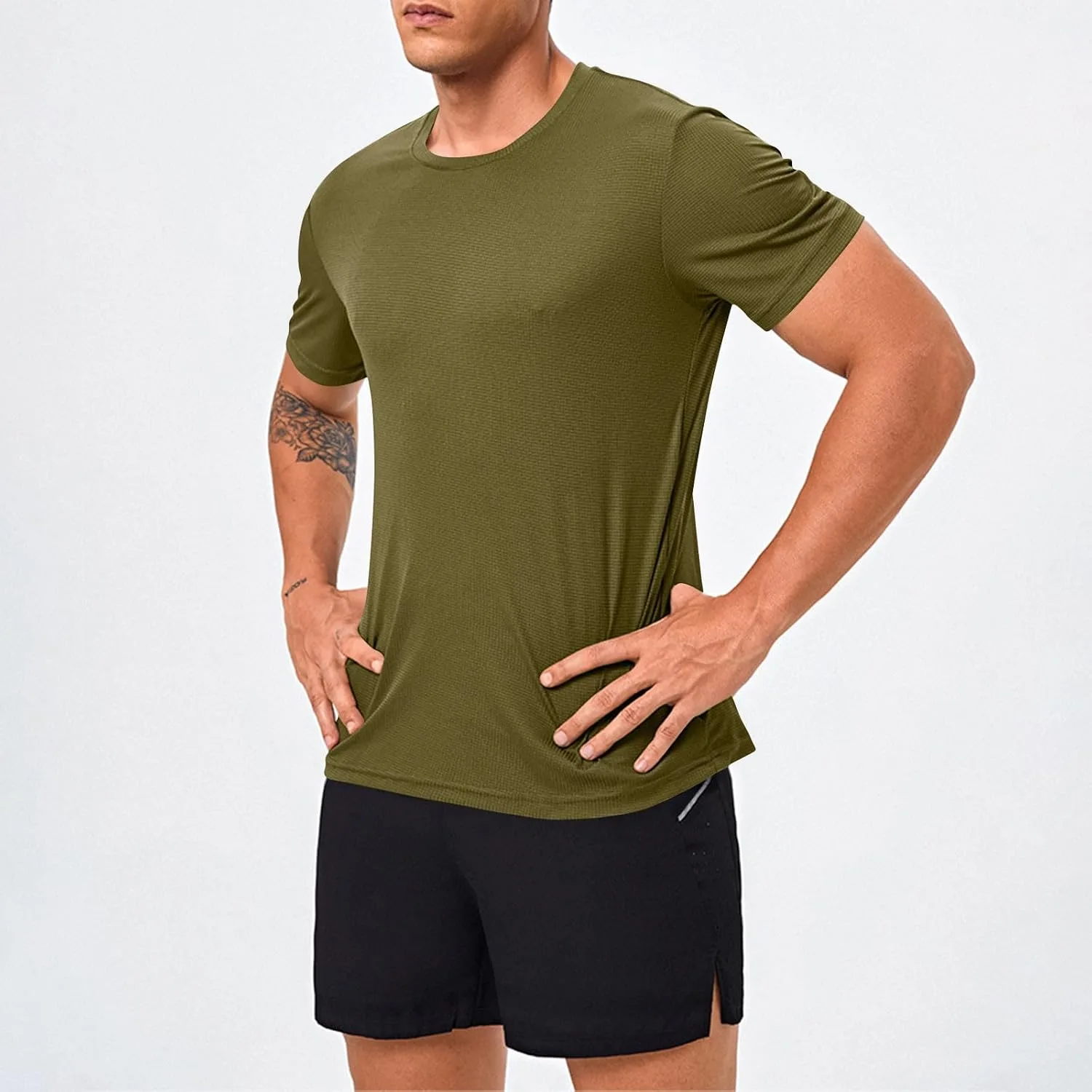 Мужская однотонная футболка для спорта, Stretch Casual с коротким рукавом и круглым вырезом — фото 2