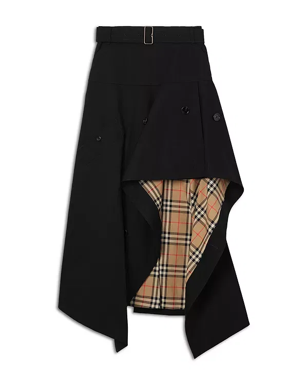 Женская юбка из габардина с асимметричным подолом Burberry, черный — фото 3