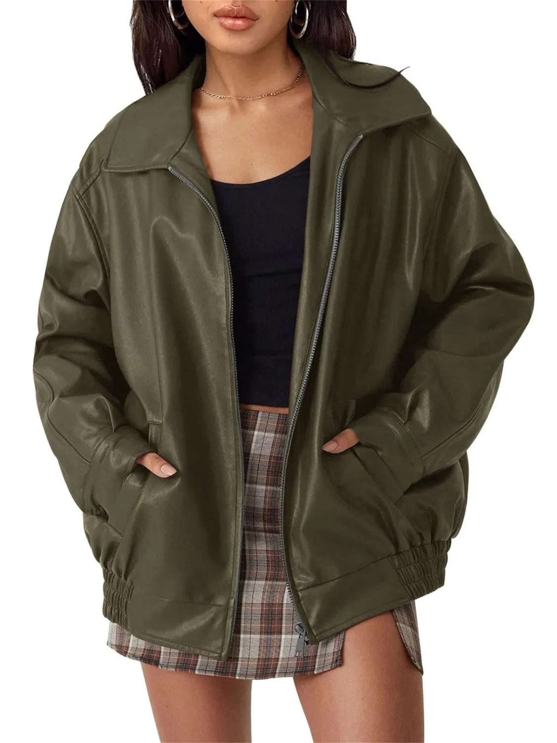 Женская куртка из искусственной кожи с принтом Oversized Leather Jackets, green