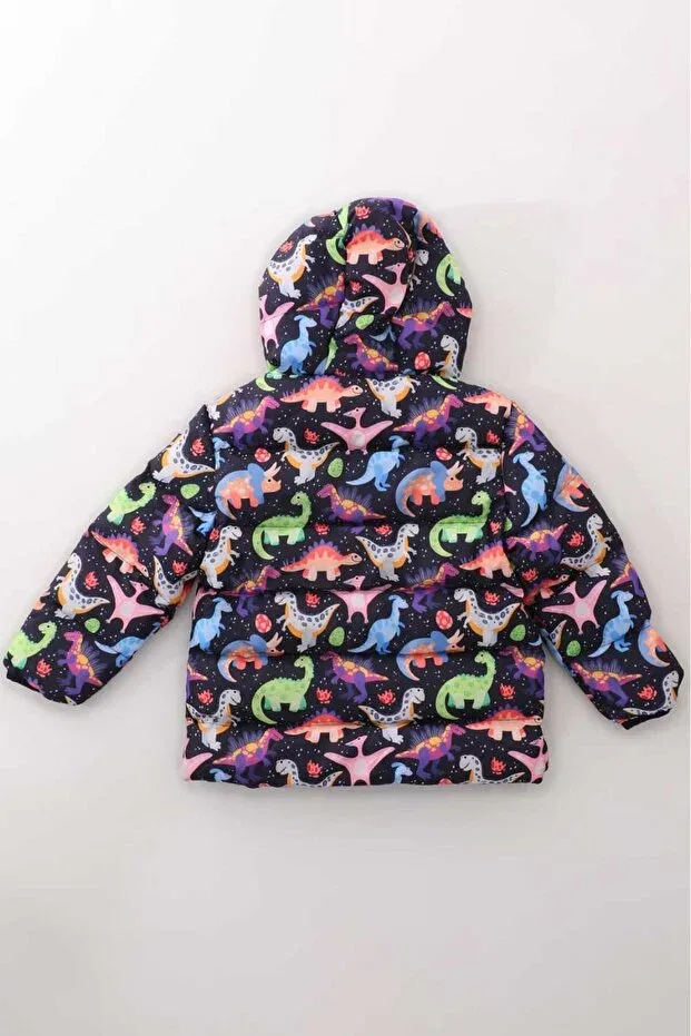 Детское пальто для девочек с принтом Inner Fleece Hooded Dinosaur Pattern Digital Printed Winter Inflatable Coat & Coat RB-105 Generic Brands, Colored — фото 4