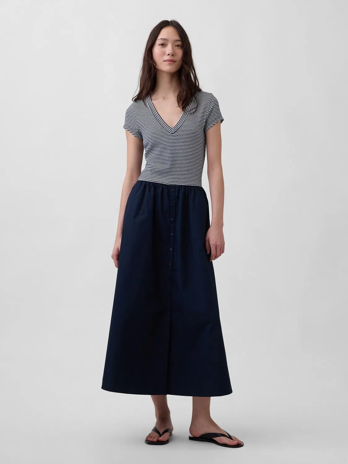 Платье-макси, полосатое, Modern Maxi Dress Gap, синий