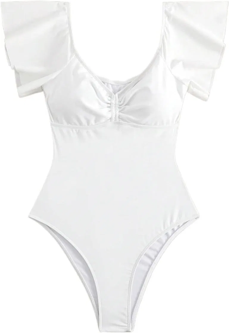 Женский цельнокроеный купальник с рюшами High Stretch, White