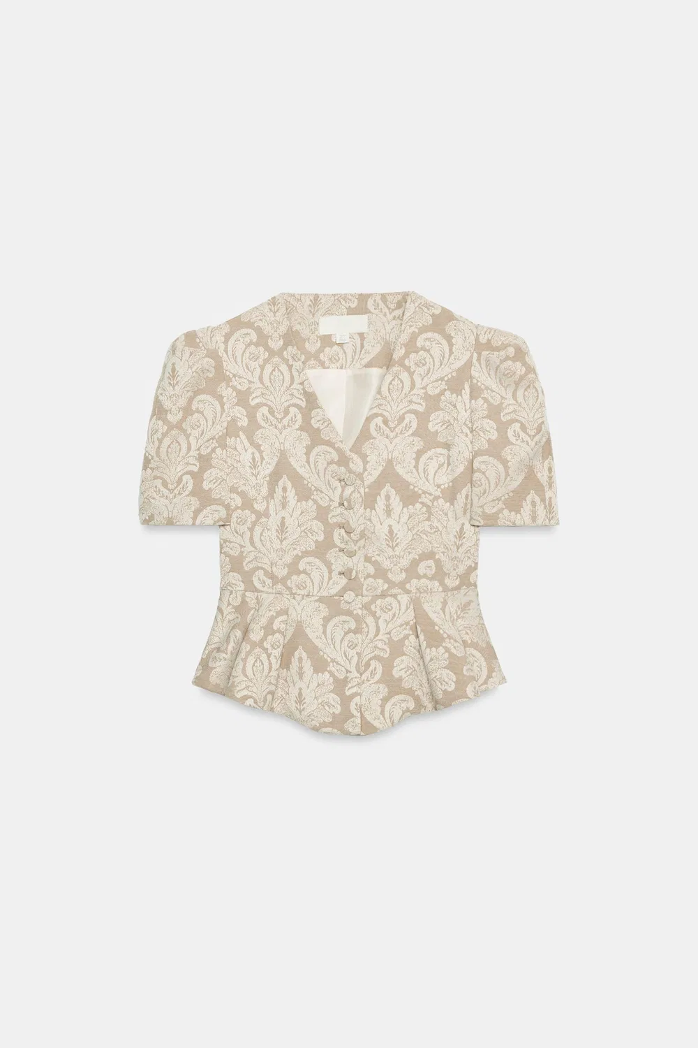 Жаккардовый блейзер с баской ZARA, Ecru/Beige — фото 4