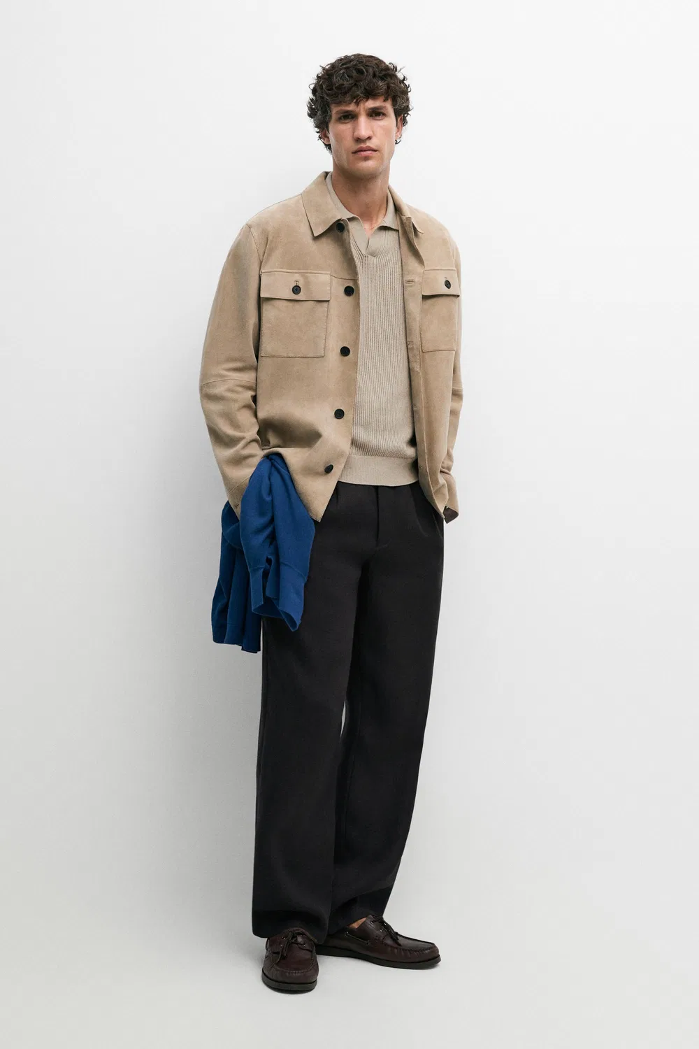 Рубашка Massimo Dutti, из замшевой кожи, бежевый