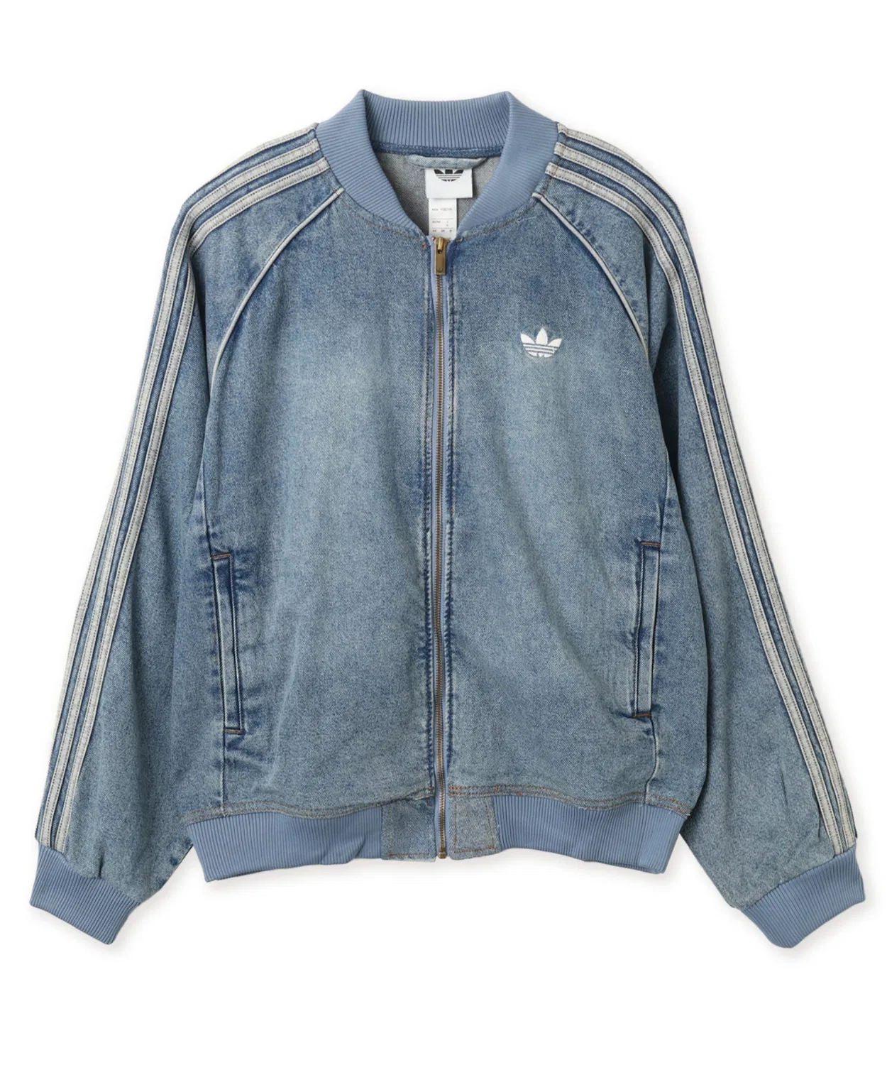 Мужская джинсовая куртка свободного кроя с молнией SST Adicolor Denim Tracktop Light Wash Adidas, Light Indigo Blue — фото 4