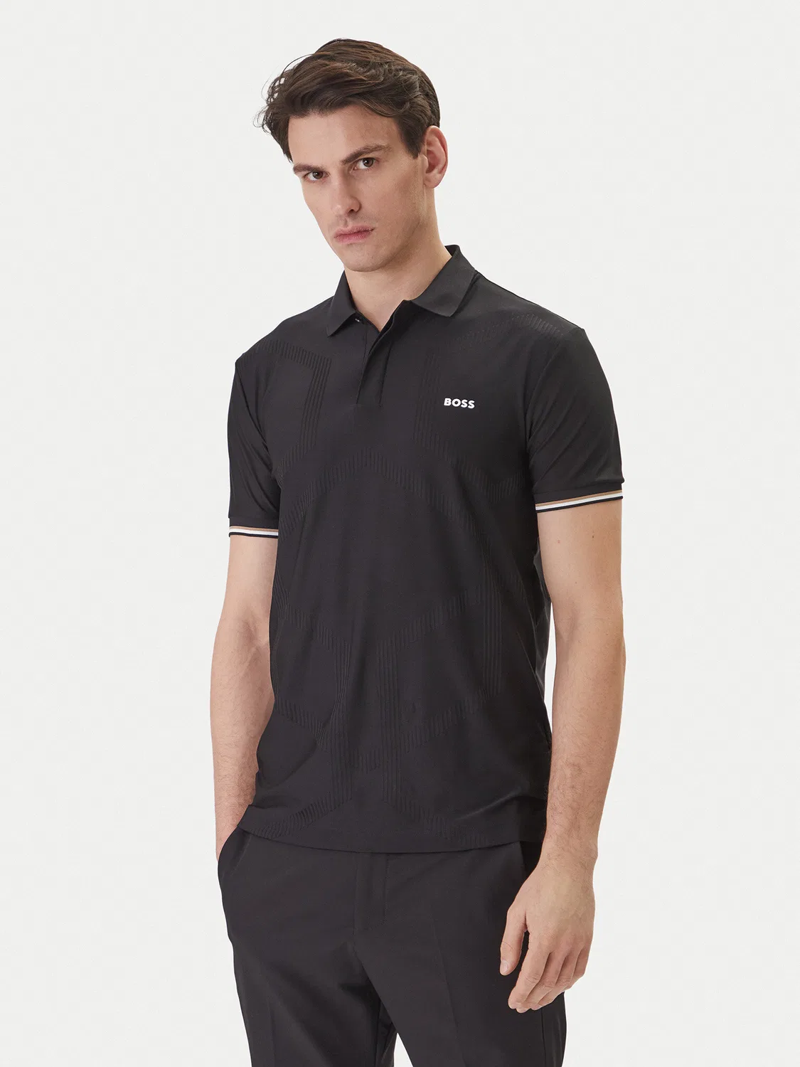 Мужское поло стандартного кроя Chip Hexa Boss, черный