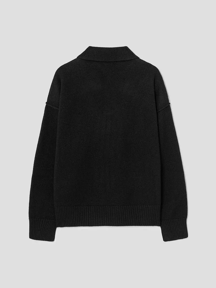 Свитер поло с интарсией, Adc Intarsia Felted Polo Sweater AMI PARIS, Black/Off-White — фото 2