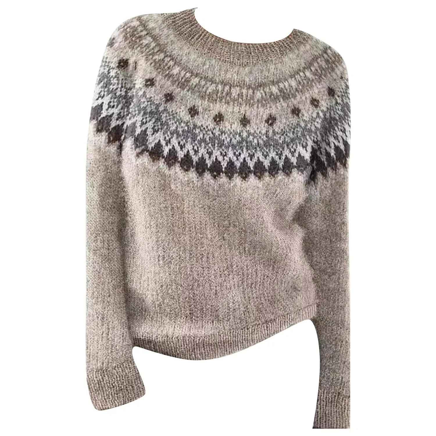 Женский свитер с принтом Fairisle Norwegian Sweater, Dark Khaki — фото 4