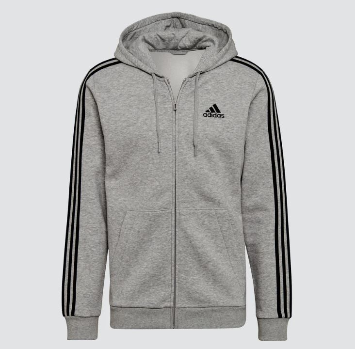 

Худи Adidas Essentials Fleece 3-Stripes Full-Zip, серый