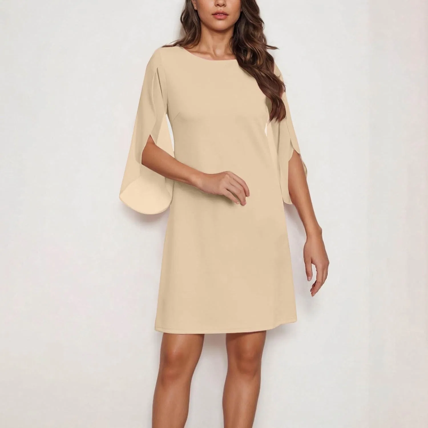 Женское коктейльное платье с длинными рукавами Chiffon, Khaki — фото 2