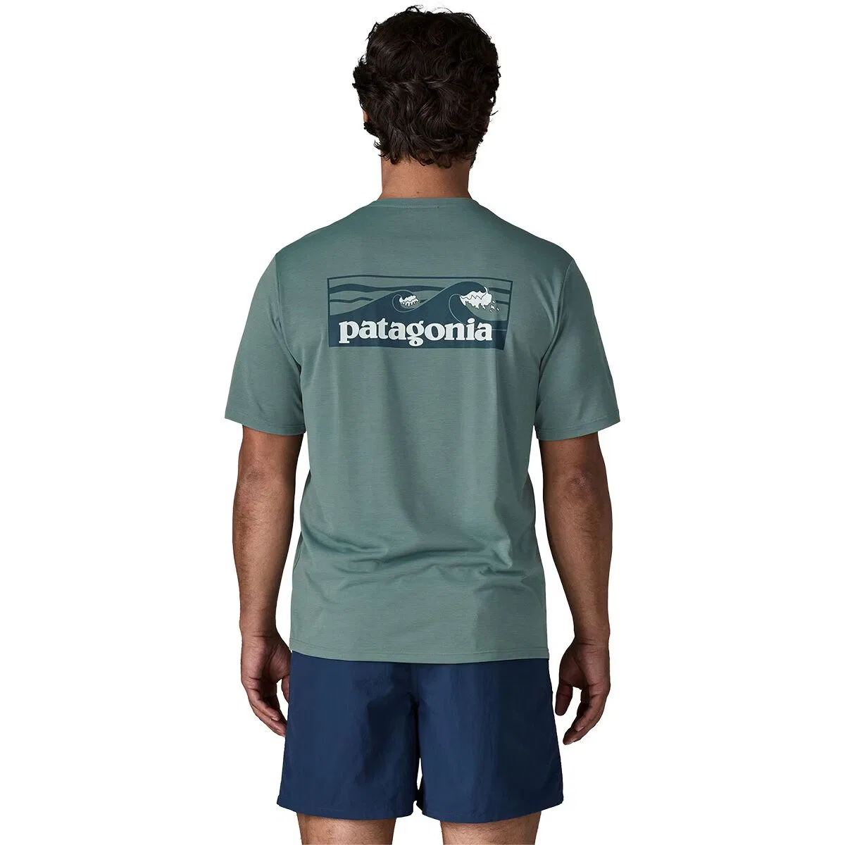 Мужская футболка с коротким рукавом с принтом Capilene Cool Boardshort Logo Daily Shirt Patagonia, Blue Sage/Light Blue Sage X-Dye