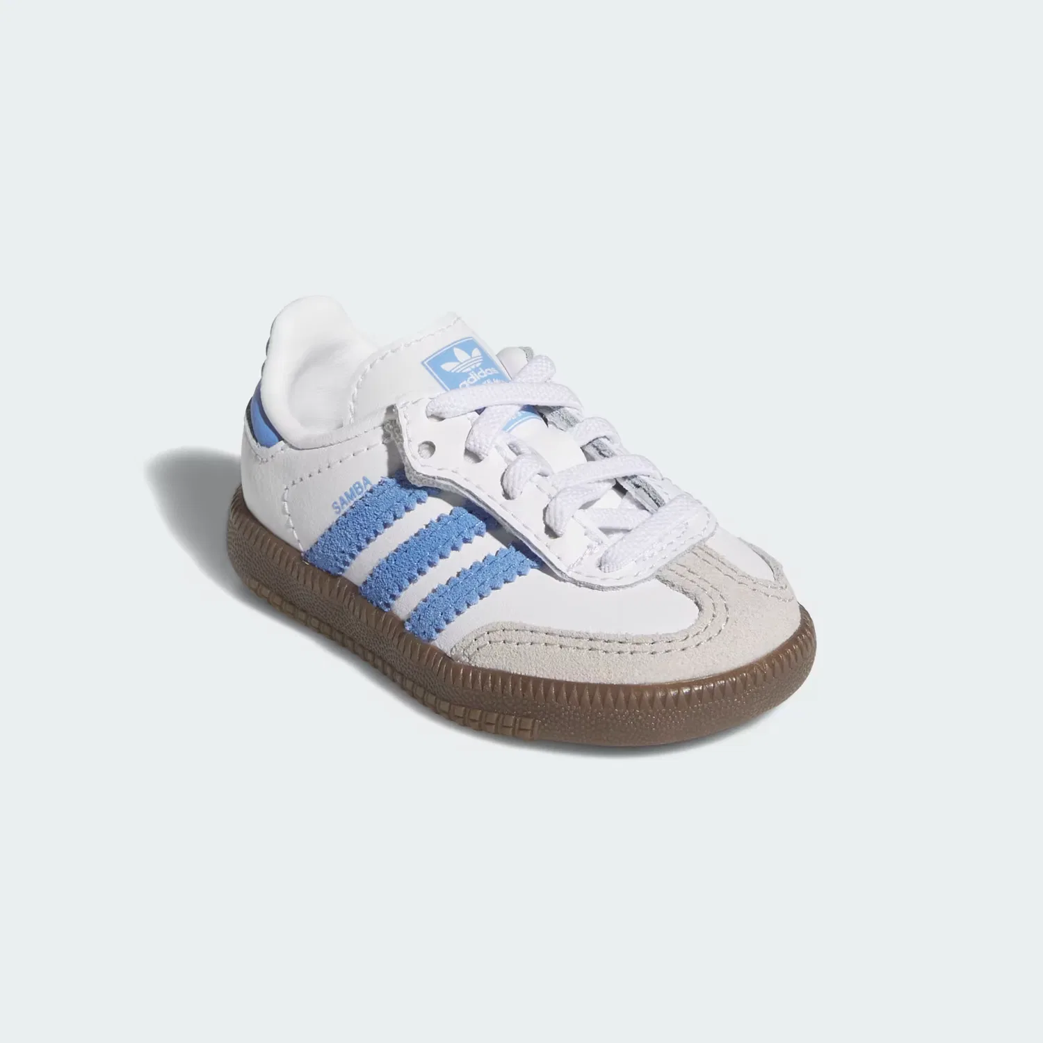 Детские кроссовки на липучке и эластичных шнурках Samba OG Adidas Originals, бело-синий — фото 4