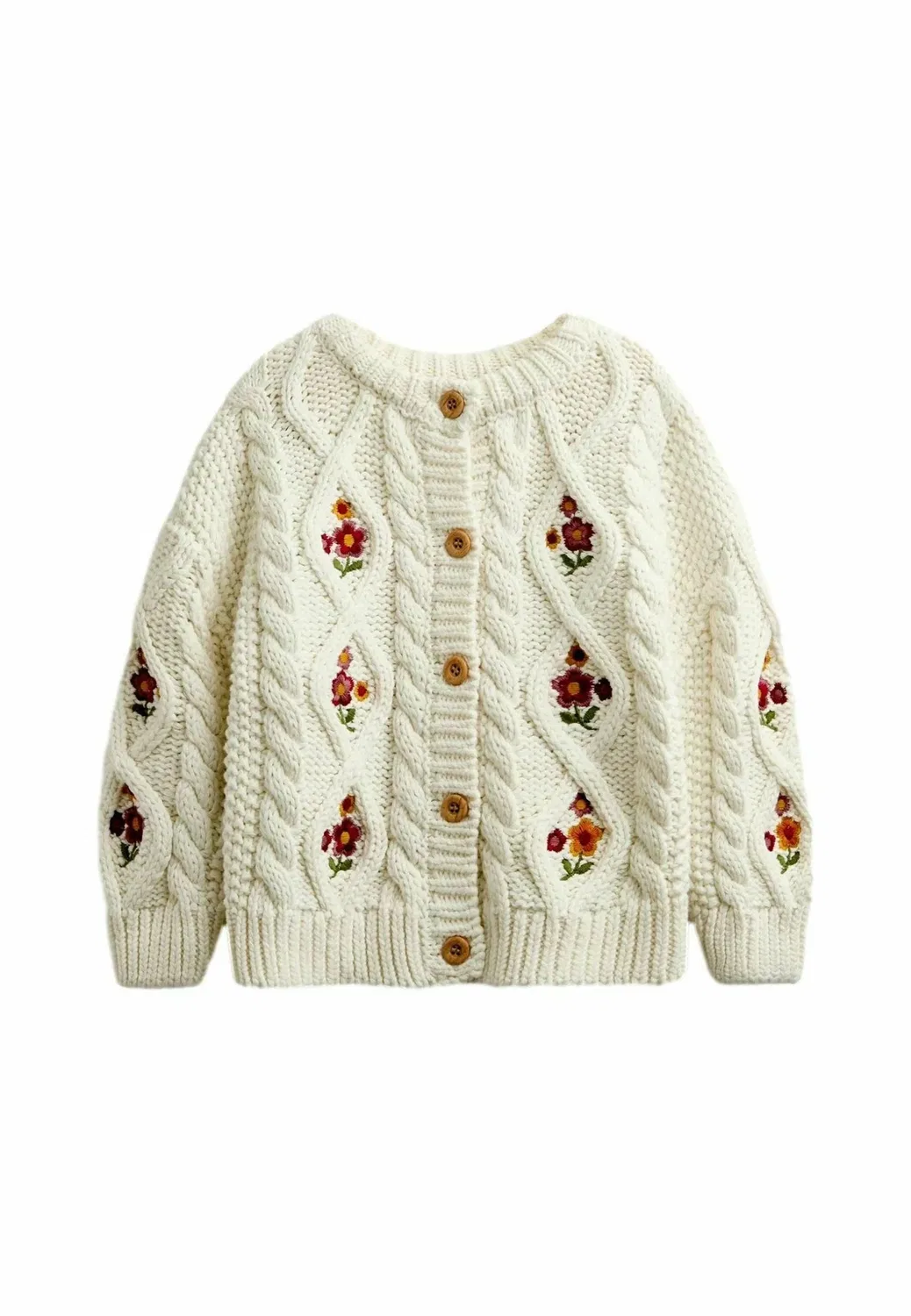 Вышитый кардиган крупной вязки косами - кардиган Jojo Maman Bébé, Cream Floral