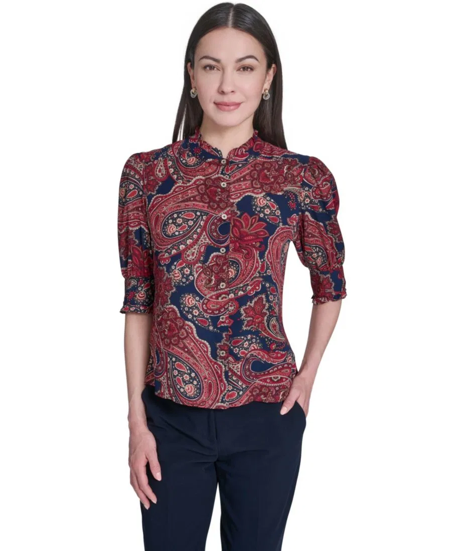 Блуза с принтом пейсли и рюшами у ворота, 3/4 рукав Tommy Hilfiger, Midnight Multi