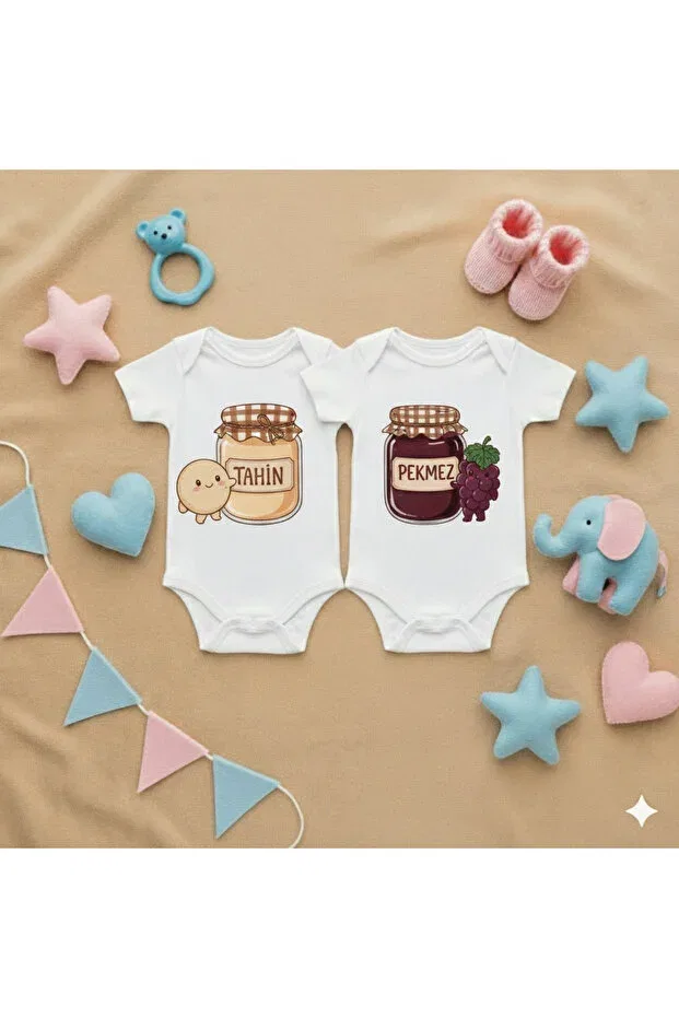 Детское боди для новорожденных с принтом Organic 100% special baby bodysuit for twins Novera, White