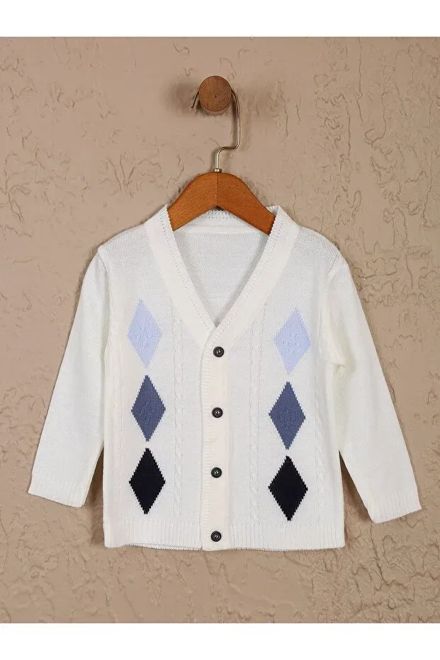 Детский кардиган с V-образным вырезом Luggi Baby, Ecru/Blue