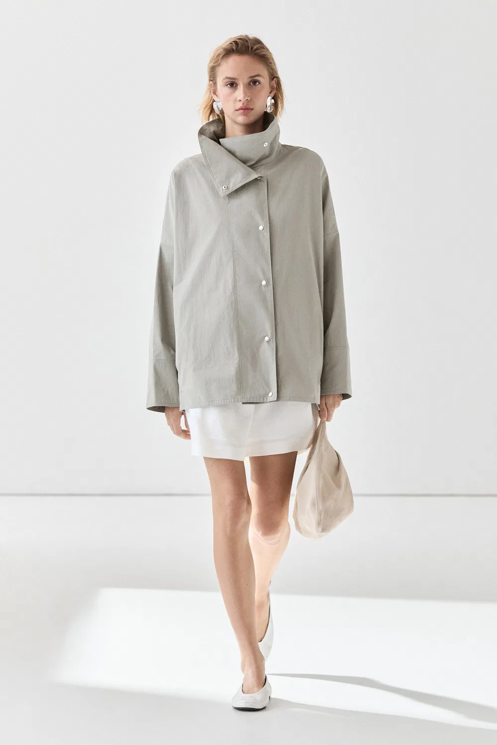Куртка Massimo Dutti Cotton Blend High Neck, голубовато-серый