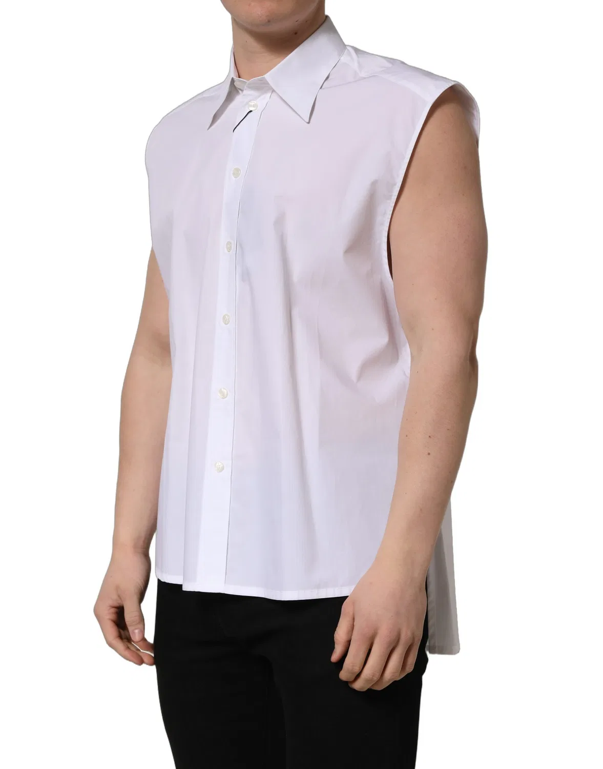 Мужская рубашка без рукавов White Cotton Sleeveless Formal Dress Shirt Dolce & Gabbana, White — фото 4