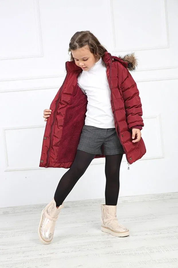 Детское пальто-пуховик для девочек с принтом Cherry Plush Puffer Coat Generic Brands, Cherry — фото 4