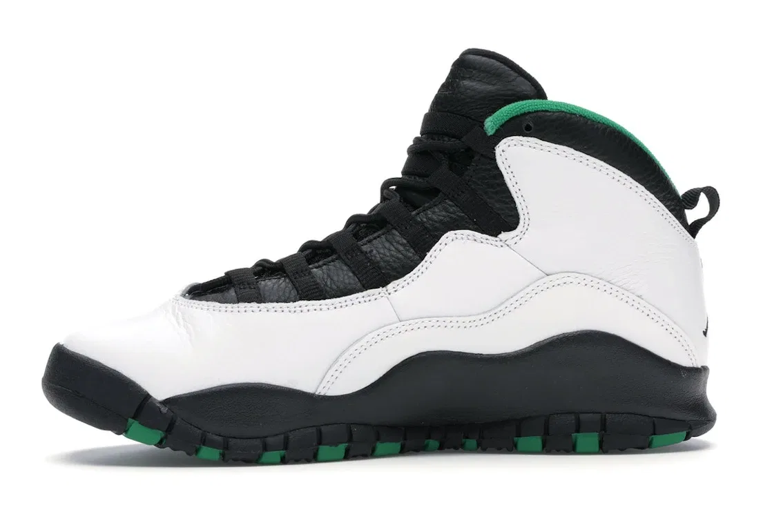 Детские кроссовки с кожаным верхом Jordan 10 Retro, White/Black-Green-Yellow — фото 3