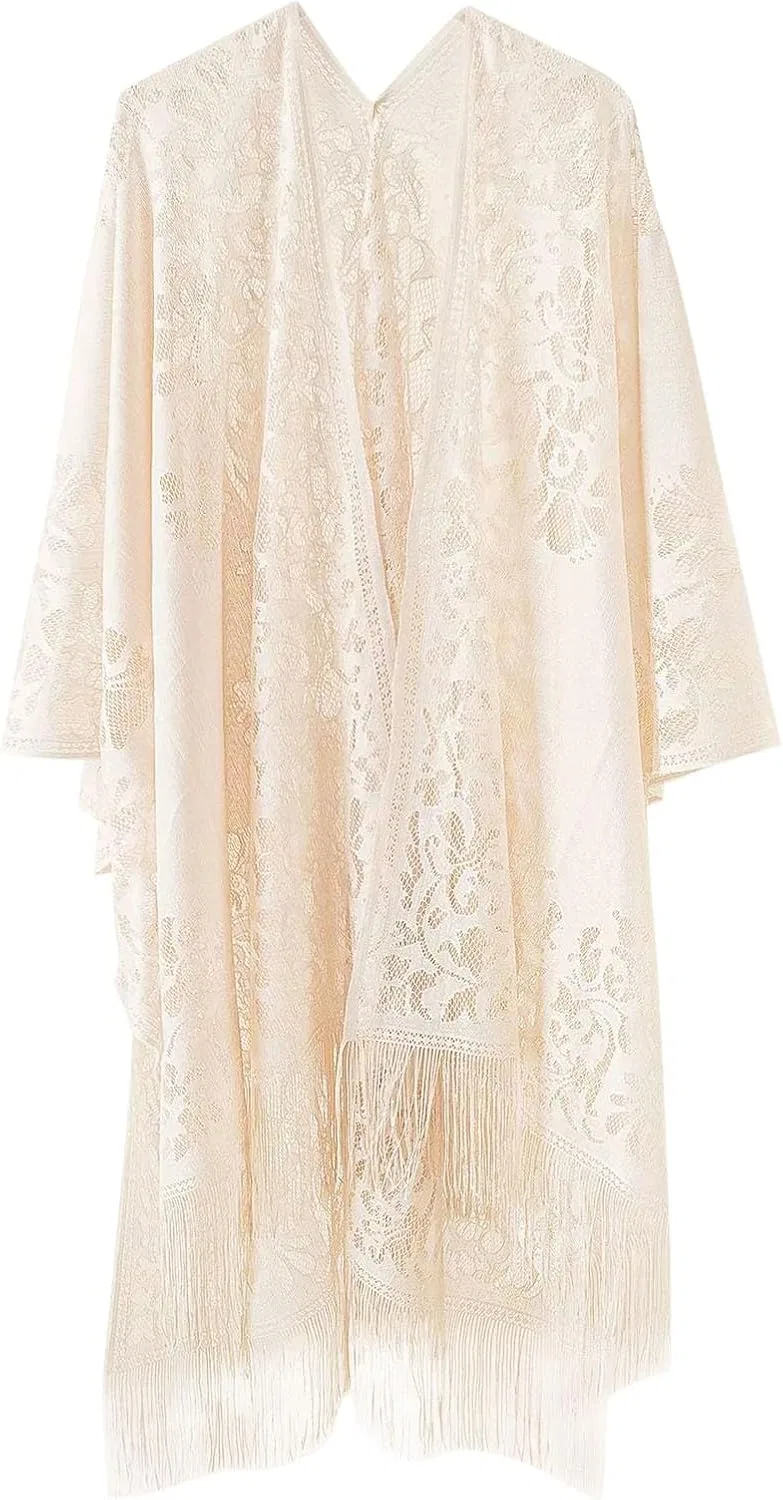 Женский пляжный кимоно с бахромой Hollow Mesh, Beige