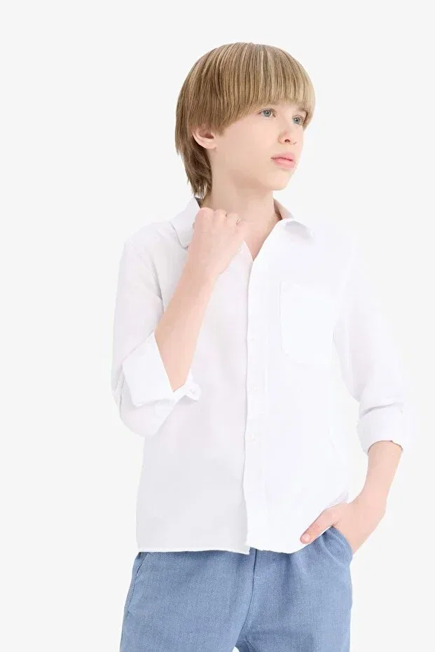 Детская рубашка для мальчиков с длинным рукавом Oxford Long Sleeve School Shirt Boy Defacto, White — фото 3