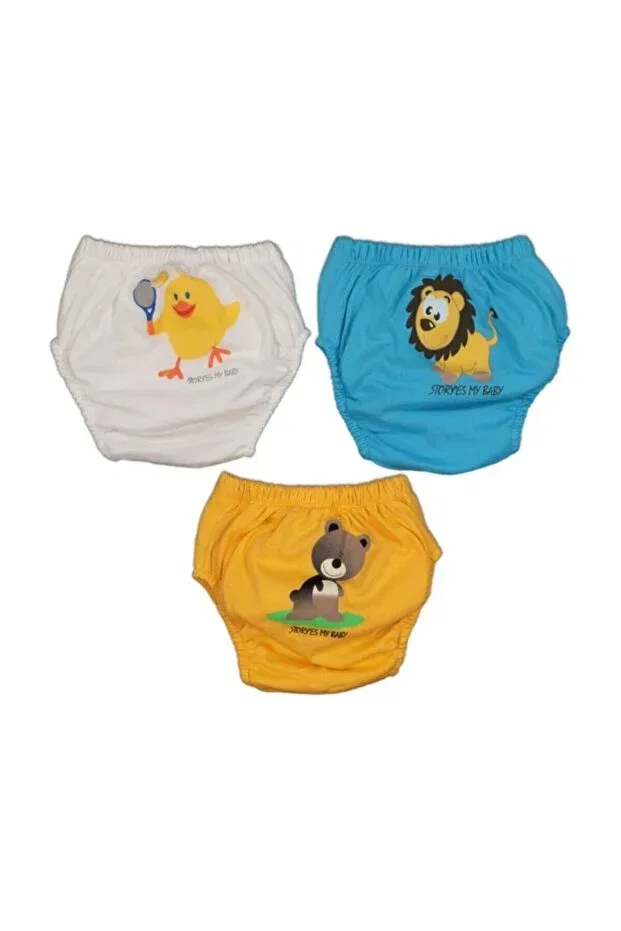 Детский комплект трусиков для мальчиков с принтом 3-Piece training panties set Momslab, Blue-White-Yellow