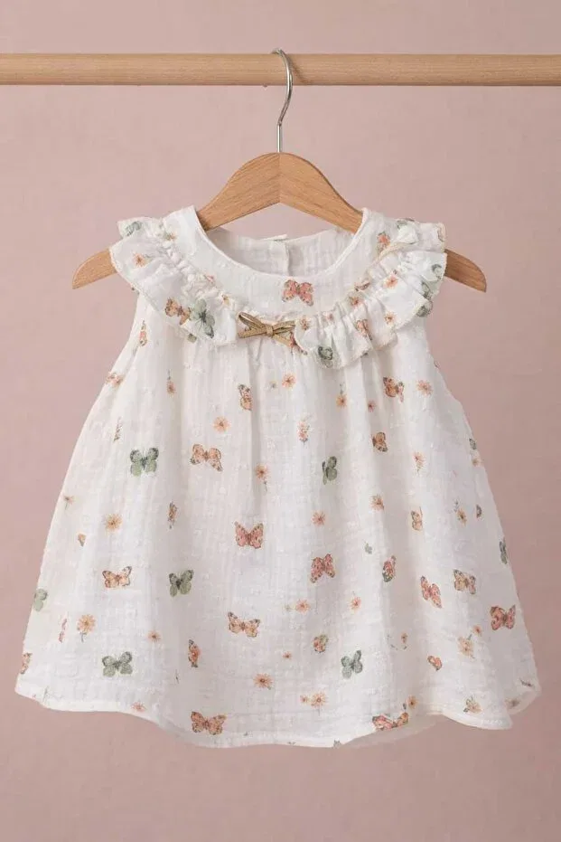 Детское платье для девочек хлопковое Colorful Butterfly Patterned Kidsense, White — фото 3
